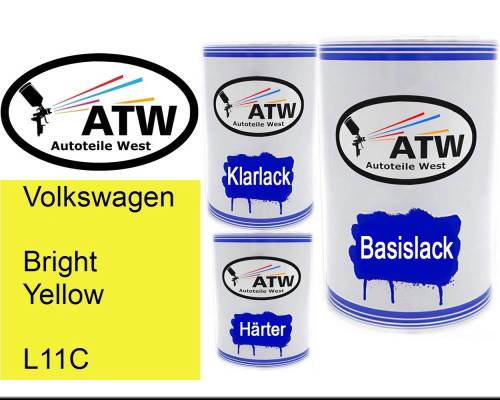 Volkswagen, Bright Yellow, L11C: 500ml Lackdose + 500ml Klarlack + 250ml Härter - Set, von ATW Autoteile West.